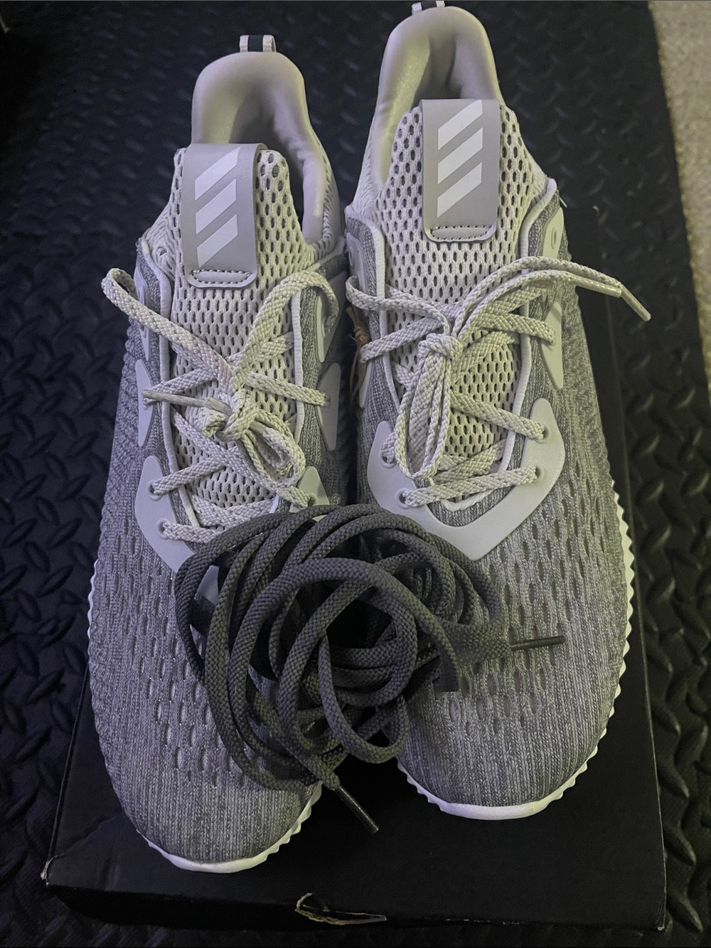 adidas Light Gray Mesh Athletic Sneakers with Extra Dark Gray Laces